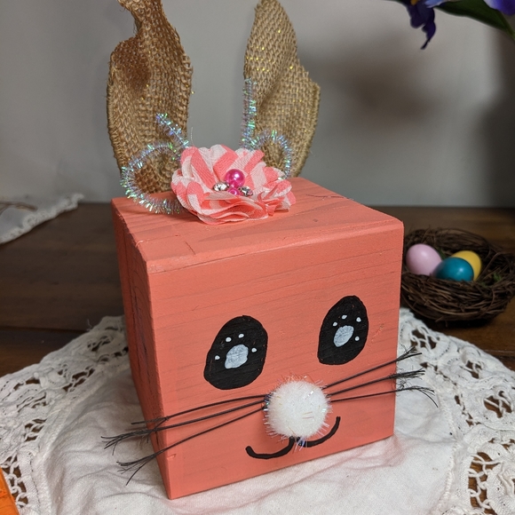 Wood Block Bunny HANDCRAFTED HANDPAINTED Easter Many Colors Available! - Picture 3 of 4